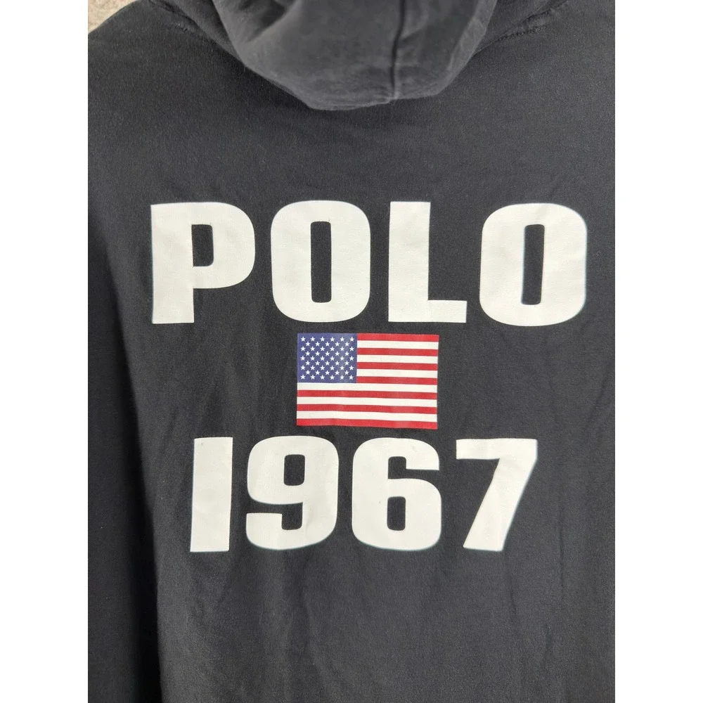 Polo Ralph Lauren Size XL Big Pony Logo‎ Graphic Pullover Hoodie Black Mens